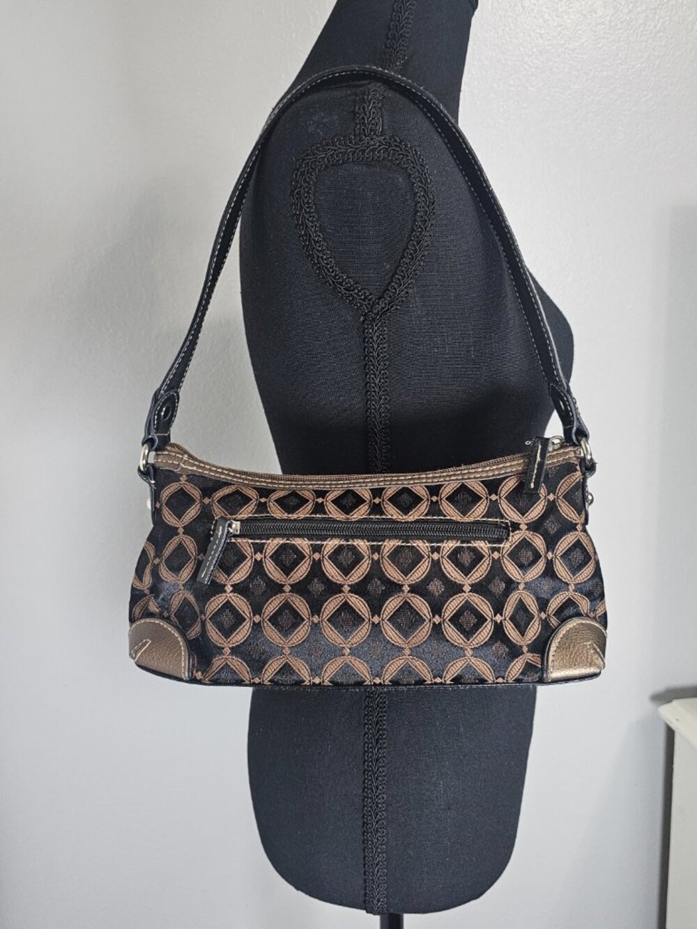 Worthington Y2K Black Gold Brown Small Shoulder Bag - 11x5x3.5 inches - Picture 3 of 7